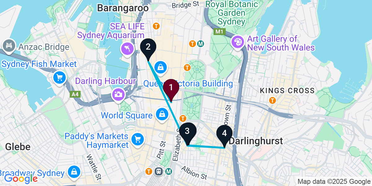 Map for 5-Stop Sydney Cocktail Bar Crawl