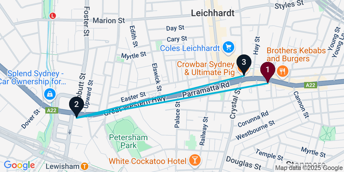Map for 3-Stop Petersham Pub Bar Crawl