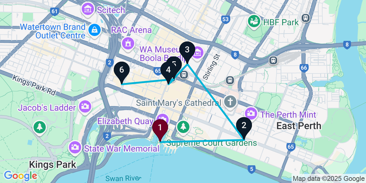Map for 6-Stop Perth Wine bar Bar Crawl