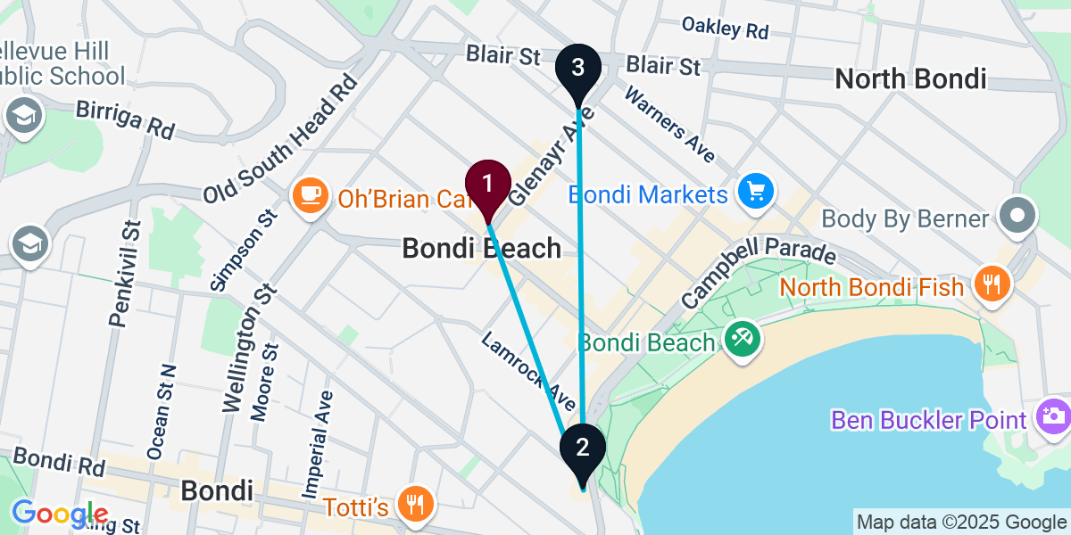 Map for 3-Stop Bondi Beach Beach bar Bar Crawl