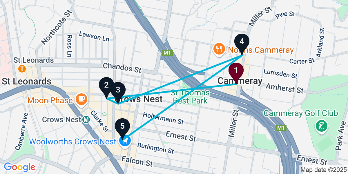 Map for 5-Stop Cammeray Wine bar Bar Crawl