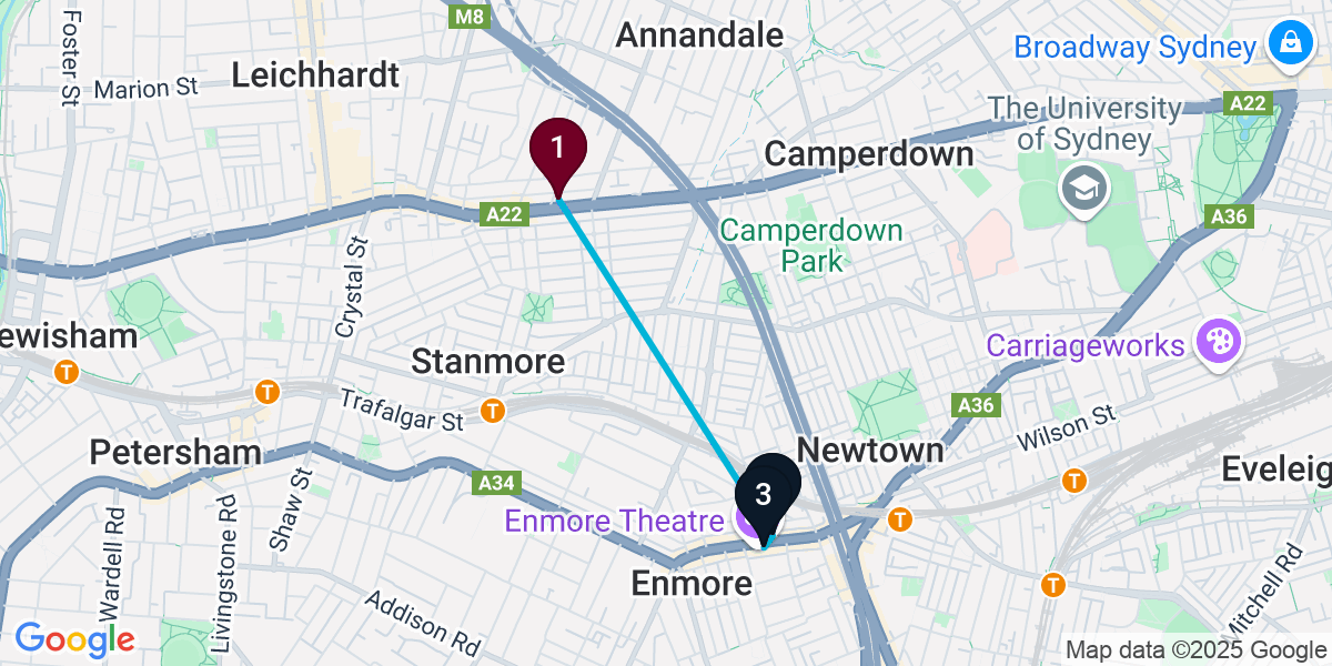 Map for 3-Stop Annandale Bar Crawl