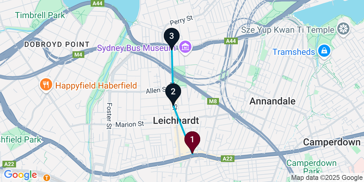 Map for 3-Stop Leichhardt Rooftop Bar Crawl