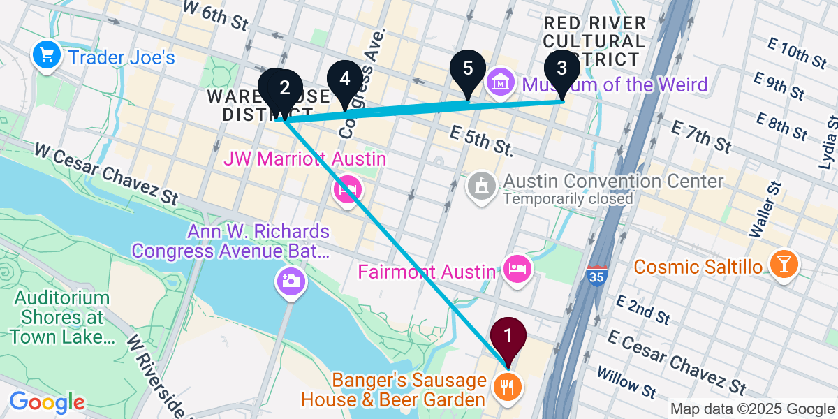 Map for 6-Stop Austin Nightclub Bar Crawl