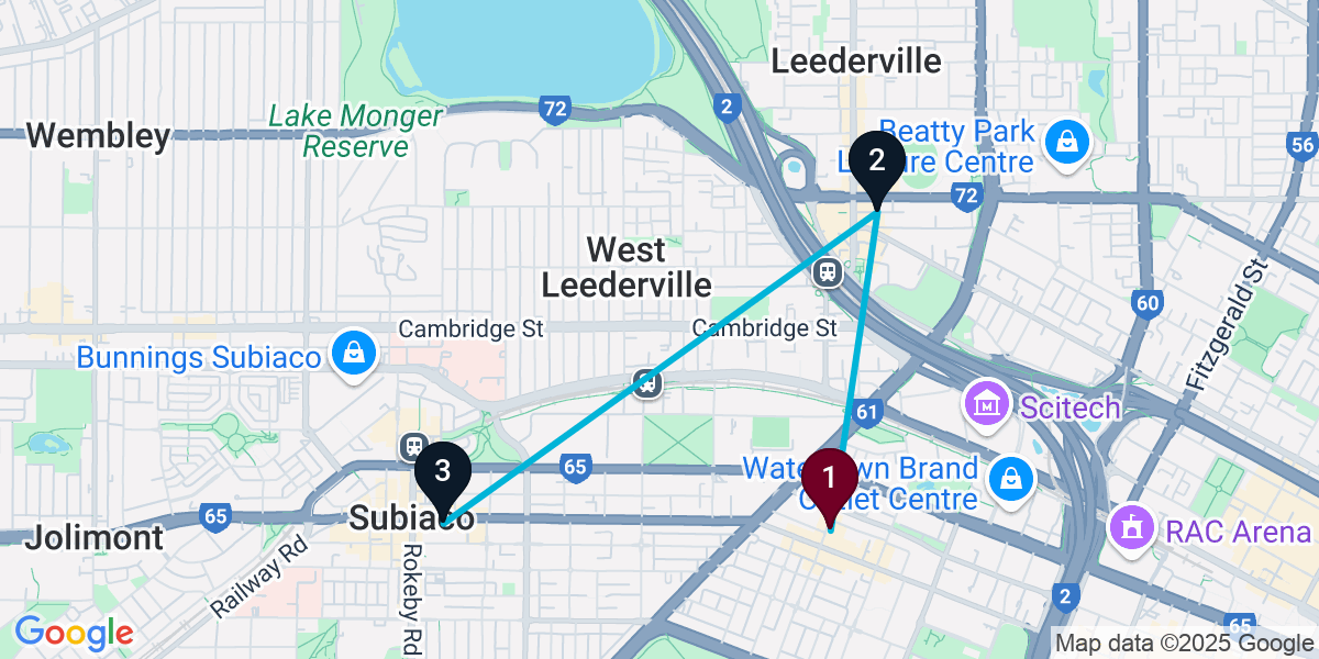 Map for 3-Stop West Perth Wine bar Bar Crawl