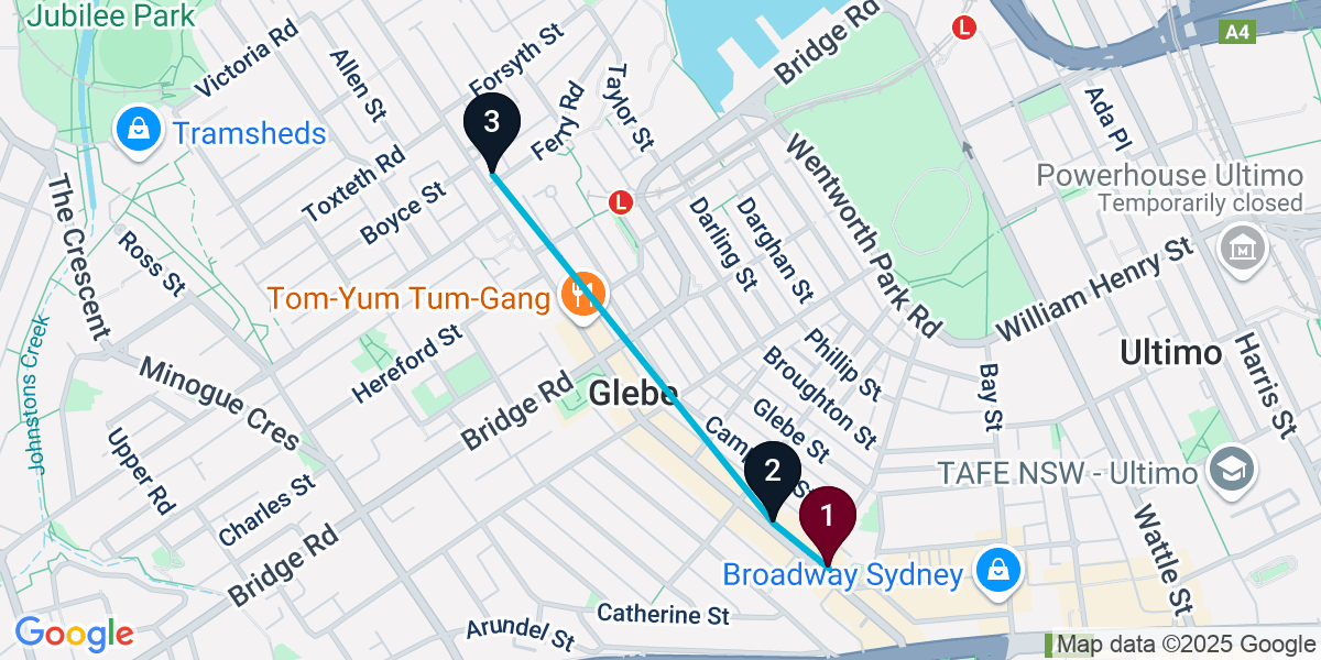 Map for 3-Stop Glebe Live music Bar Crawl