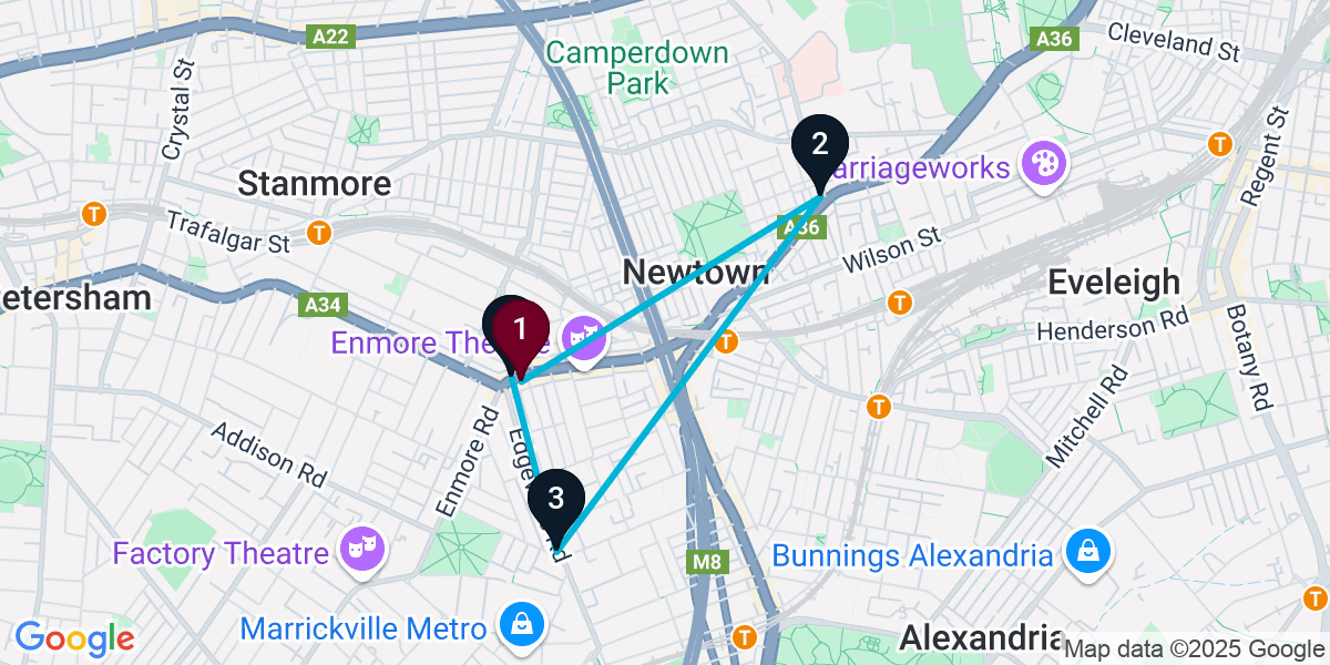 Map for 4-Stop Enmore Nightclub Bar Crawl