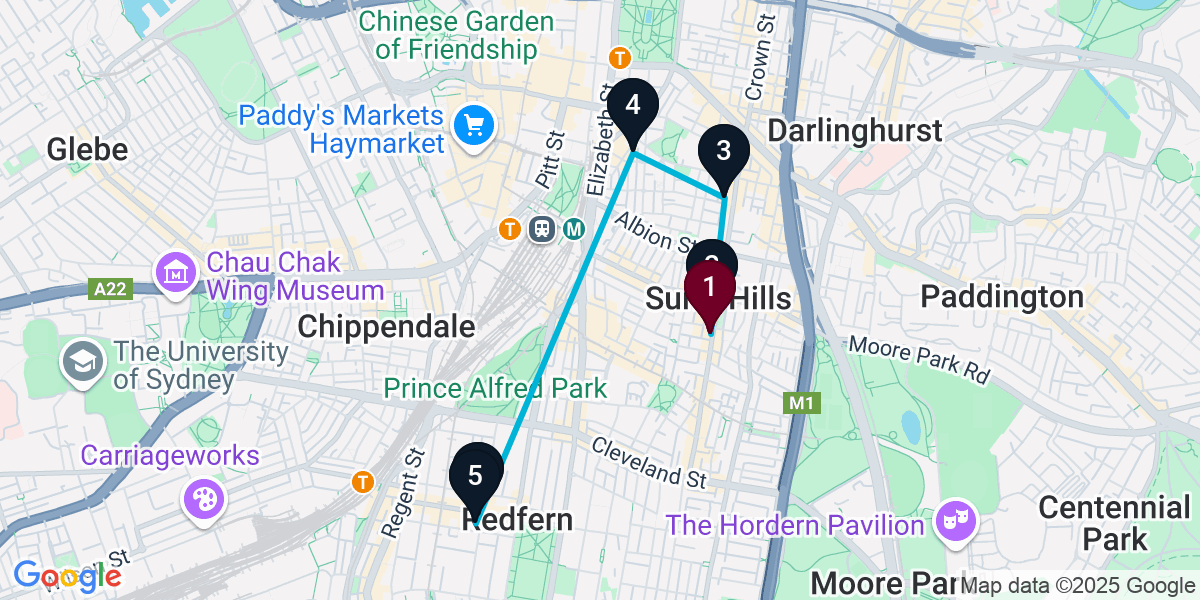 Map for 6-Stop Surry Hills Wine bar Bar Crawl