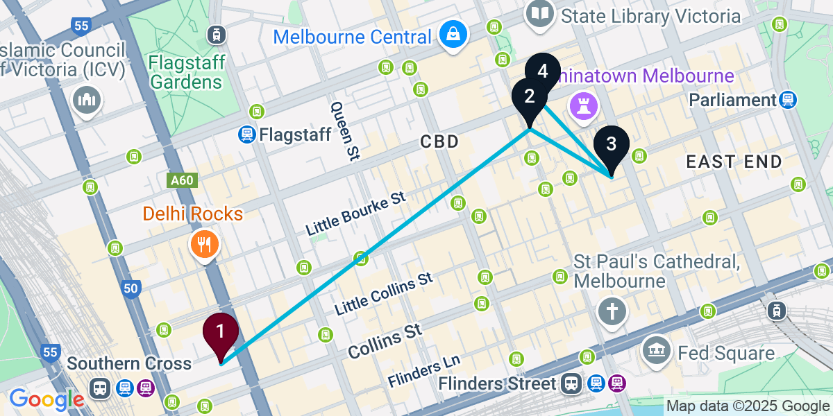 Map for Melbourne Cocktail Bar Crawl