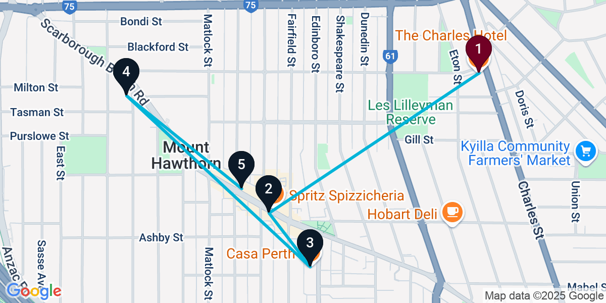 Map for 5-Stop North Perth Bar Crawl