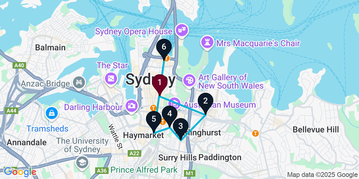 Map for 6-Stop Sydney Live music Bar Crawl