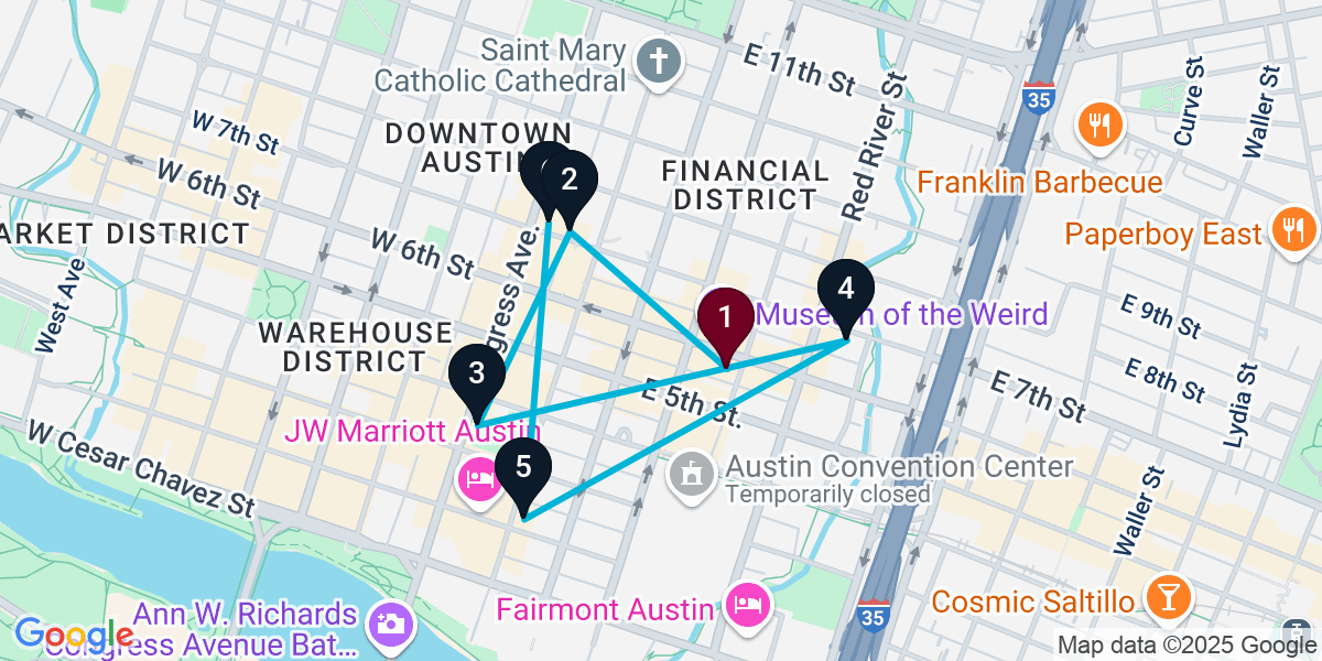 Map for 6-Stop Austin Wine bar Bar Crawl