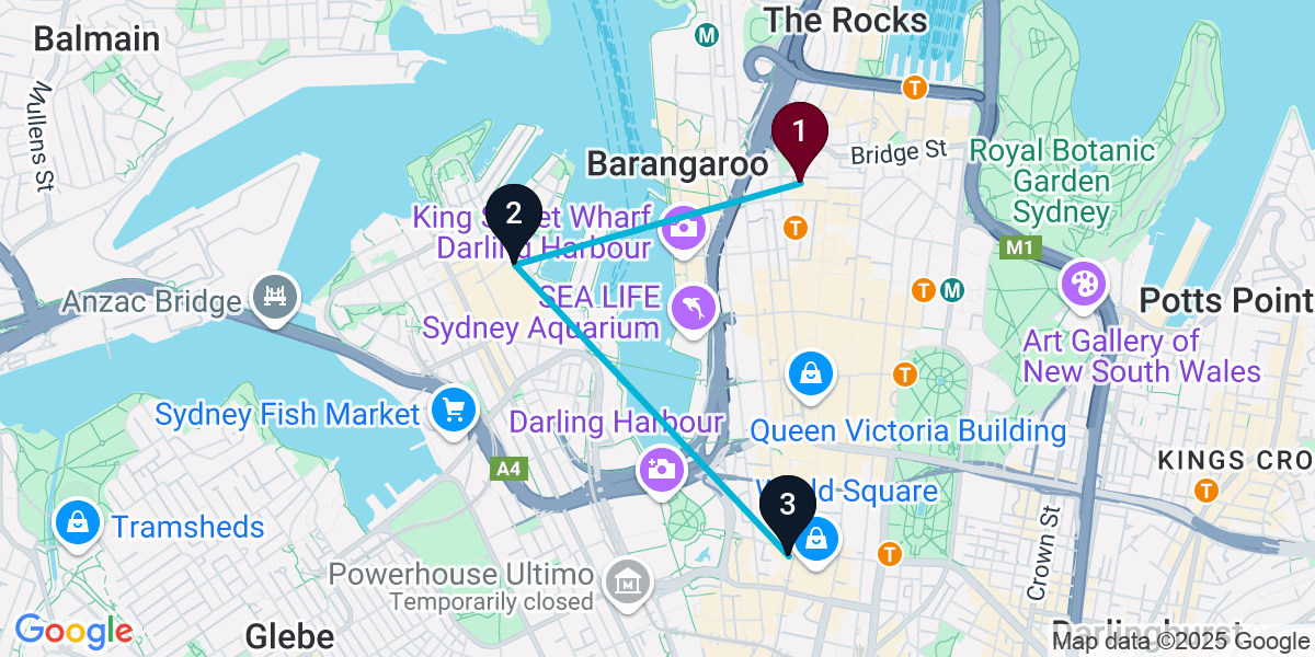 Map for 3-Stop Sydney Sports bar Bar Crawl