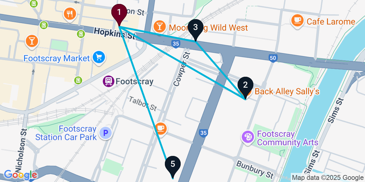 Map for Ultimate Footscray Bar Crawl