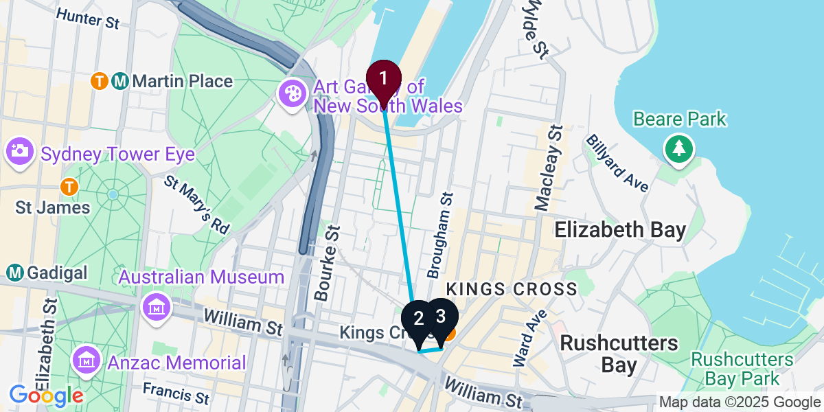 Map for 3-Stop Woolloomooloo Live music Bar Crawl