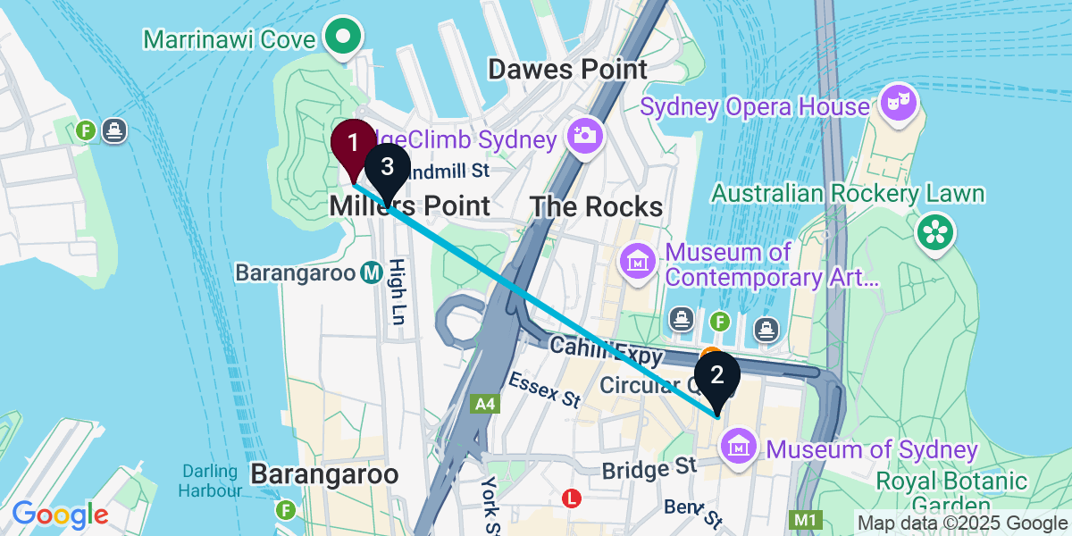 Map for 3-Stop Millers Point Cocktail Bar Crawl