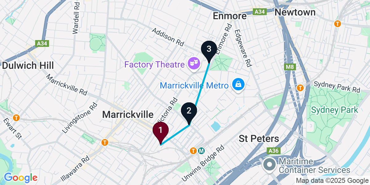 Map for 3-Stop Marrickville Brewery Bar Crawl