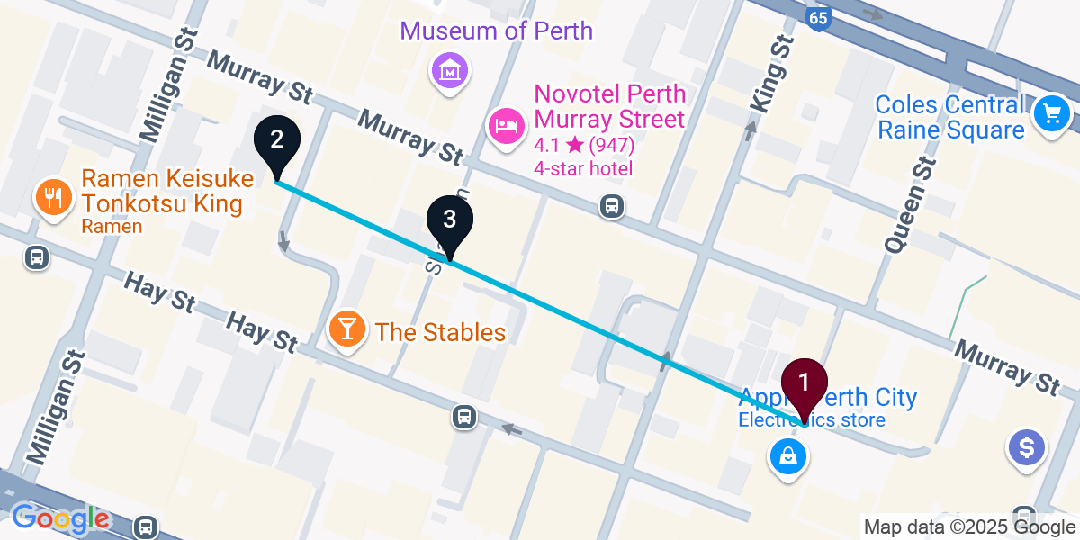 Map for 3-Stop Perth Pub Bar Crawl
