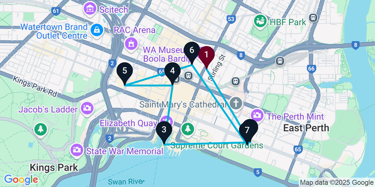Map for 7-Stop Perth Wine bar Bar Crawl