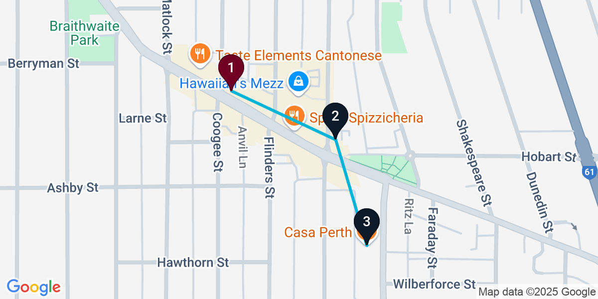 Map for 3-Stop Mount Hawthorn Cocktail Bar Crawl