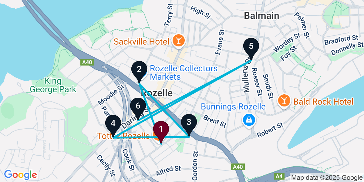 Map for 6-Stop Rozelle Live music Bar Crawl