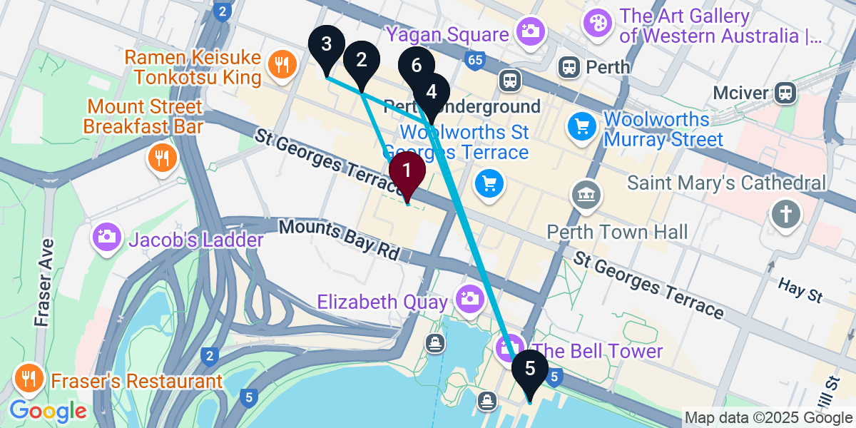 Map for 6-Stop Perth Pub Bar Crawl