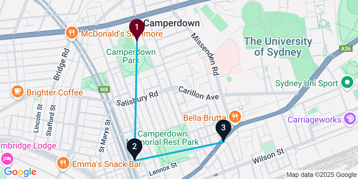 Map for 3-Stop Camperdown Pub Bar Crawl