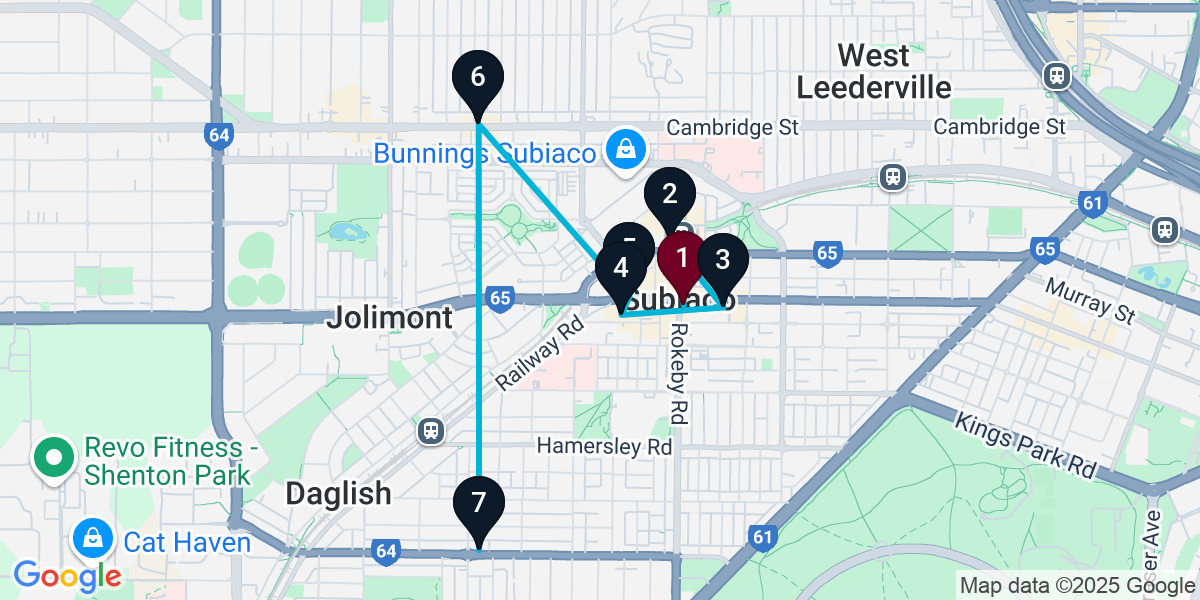 Map for 7-Stop Subiaco Cocktail Bar Crawl