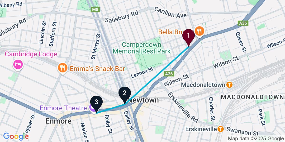 Map for 3-Stop Newtown Wine bar Bar Crawl