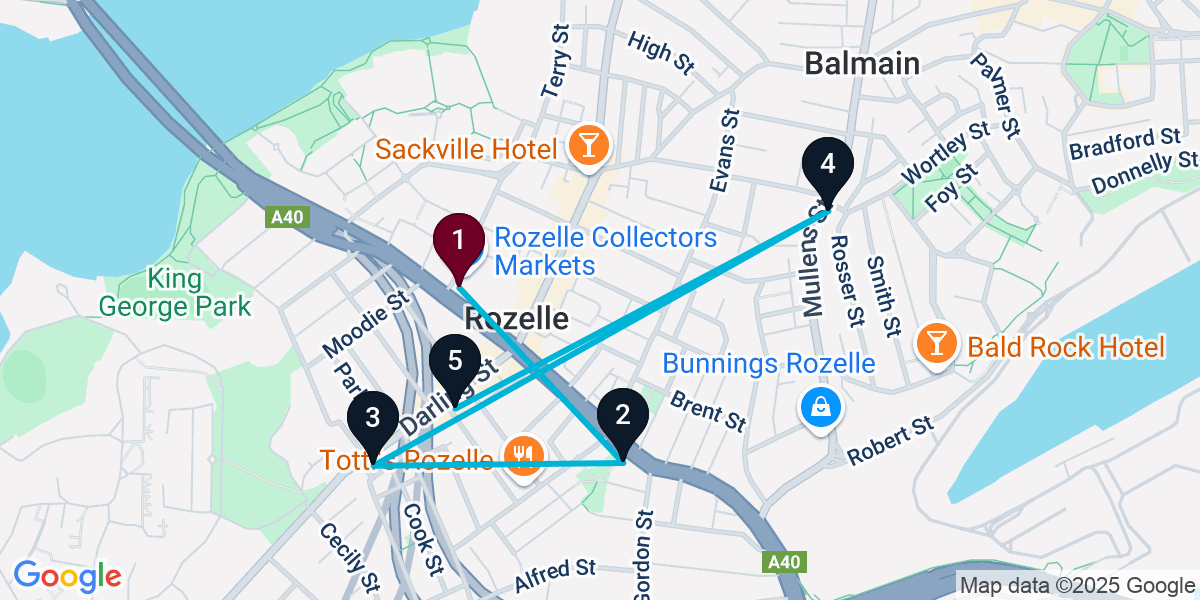 Map for 5-Stop Rozelle Live music Bar Crawl