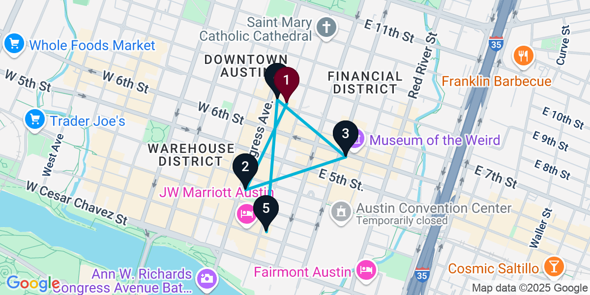 Map for 5-Stop Austin Wine bar Bar Crawl