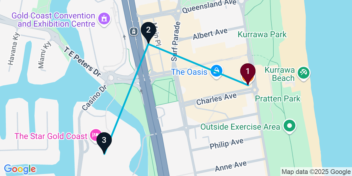 Map for Broadbeach Cocktail Bar Crawl