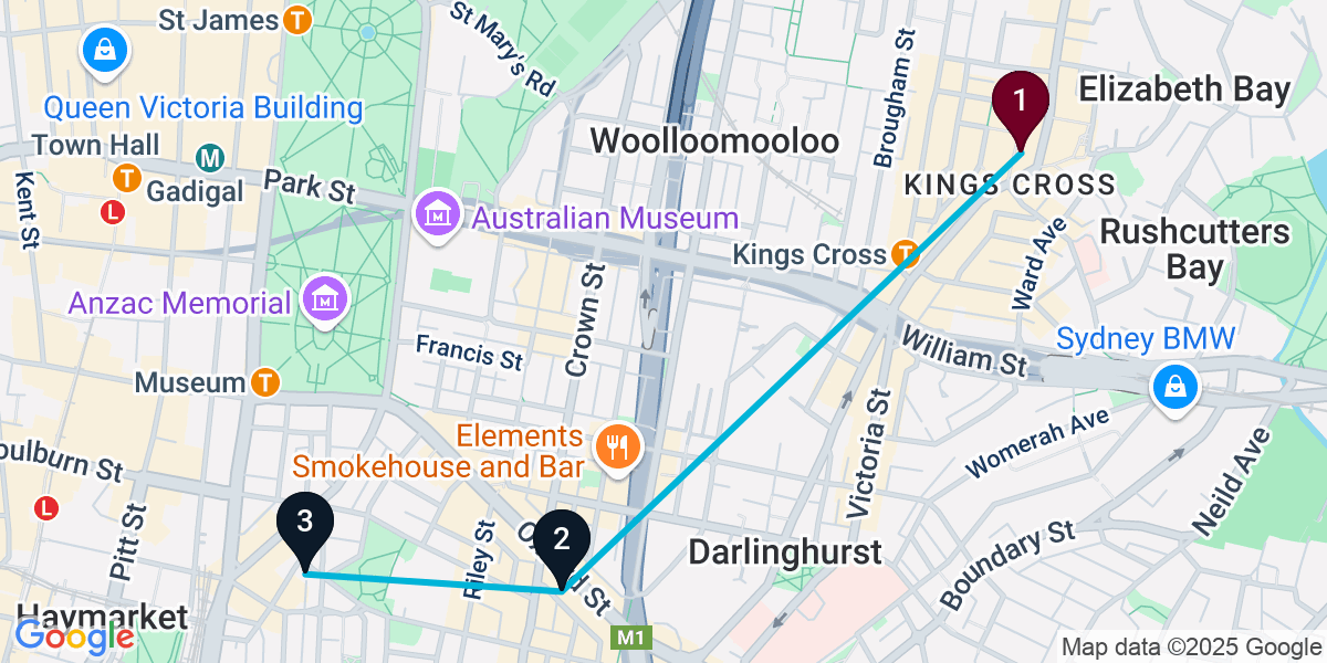 Map for 3-Stop Potts Point Brewery Bar Crawl