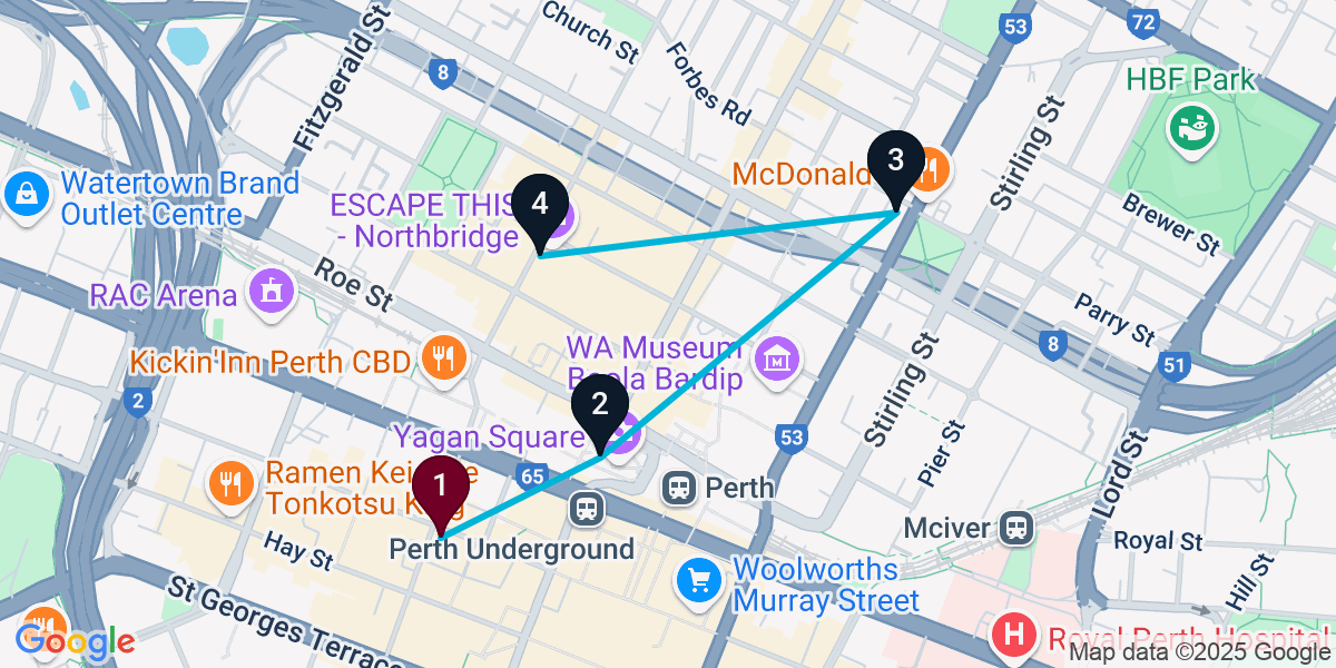Map for 4-Stop Perth Bar Crawl