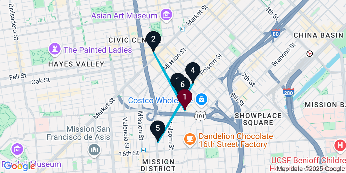 Map for 6-Stop San Francisco Bar Crawl