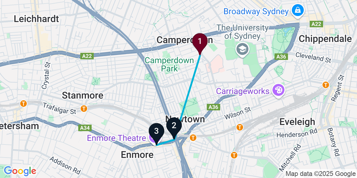 Map for 3-Stop Camperdown Wine bar Bar Crawl