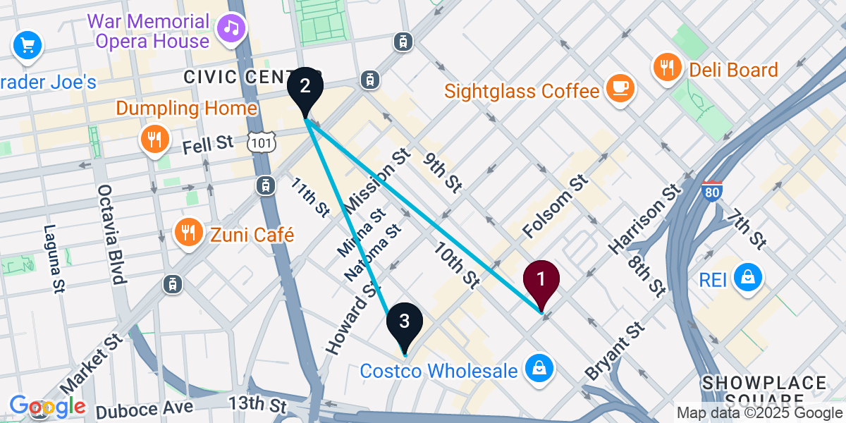 Map for 3-Stop San Francisco Brewery Bar Crawl