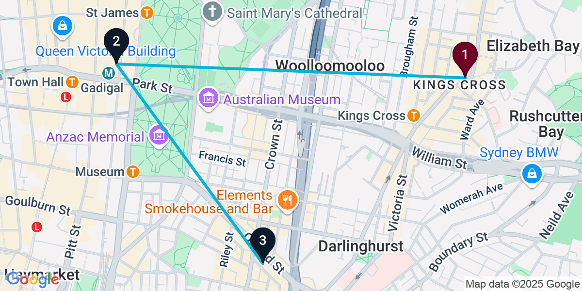 Map for 3-Stop Potts Point Hotel bar Bar Crawl