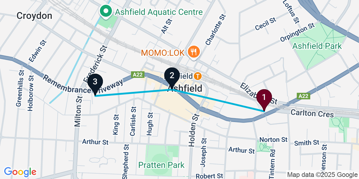 Map for 3-Stop Ashfield Nightclub Bar Crawl