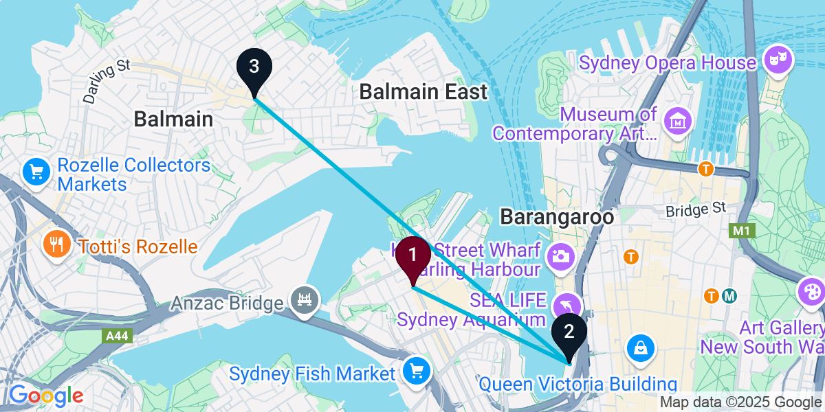 Map for 3-Stop Pyrmont Wine bar Bar Crawl