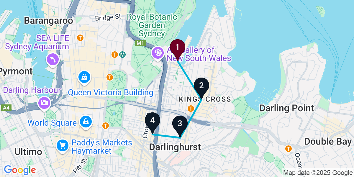 Map for 4-Stop Woolloomooloo Rooftop Bar Crawl