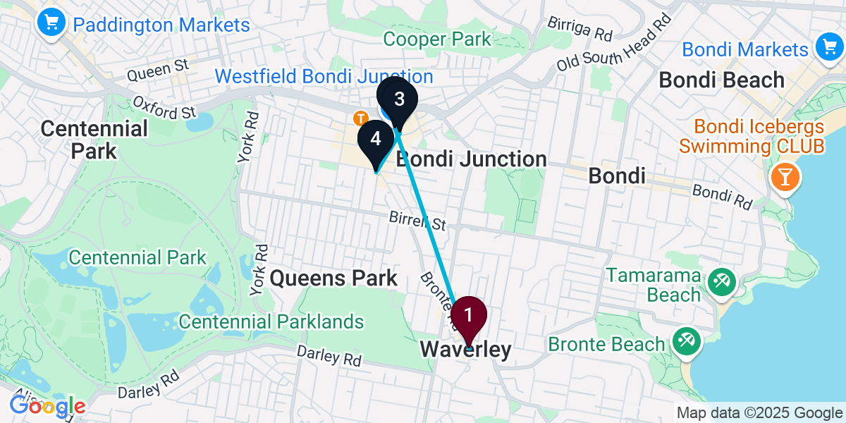 Map for 4-Stop Waverley Wine bar Bar Crawl