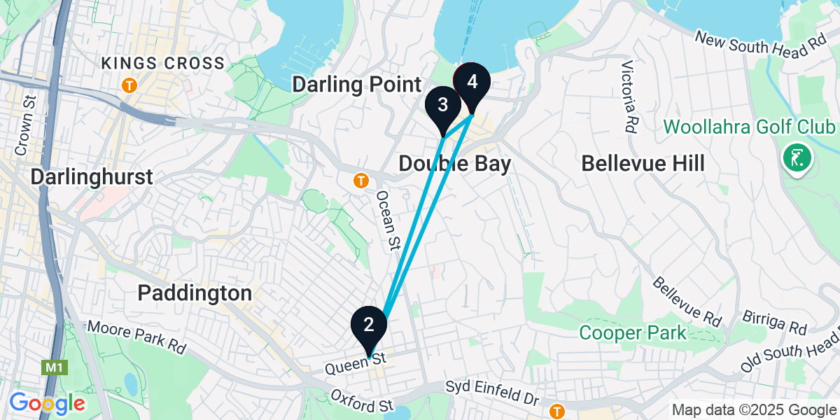 Map for 4-Stop Double Bay Rooftop Bar Crawl