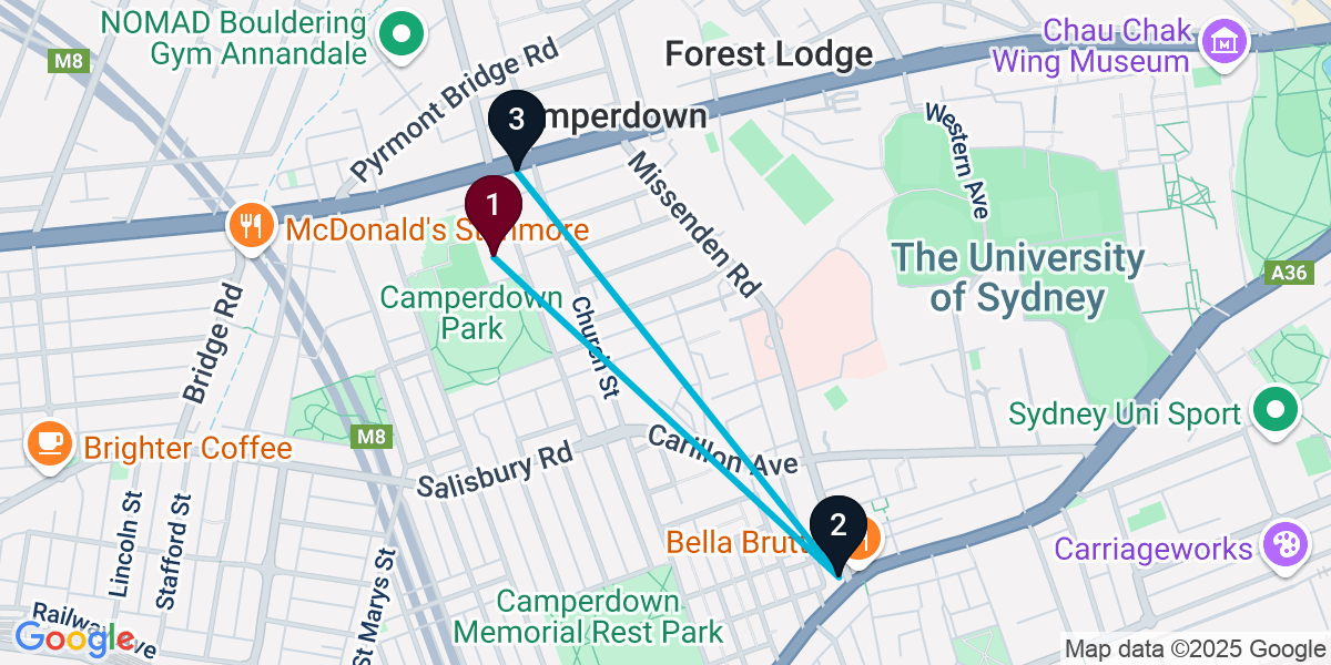 Map for 3-Stop Camperdown Live music Bar Crawl