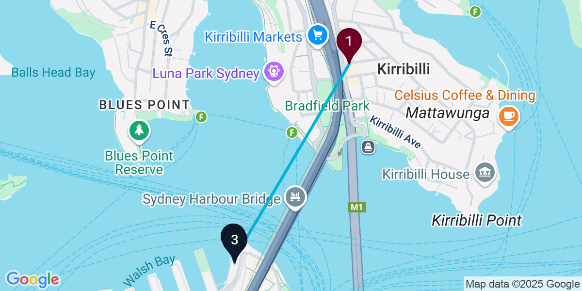 Map for 3-Stop Kirribilli Cocktail Bar Crawl