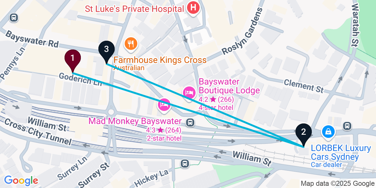 Map for 3-Stop Potts Point Wine bar Bar Crawl