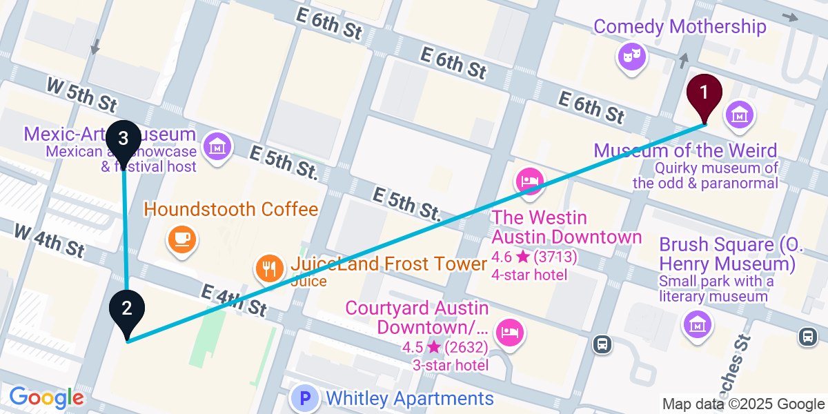 Map for 3-Stop Austin Cocktail Bar Crawl