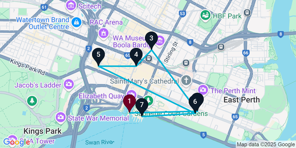 Map for 7-Stop Perth Wine bar Bar Crawl