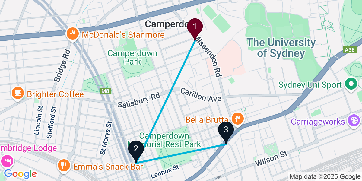 Map for 3-Stop Camperdown Pub Bar Crawl