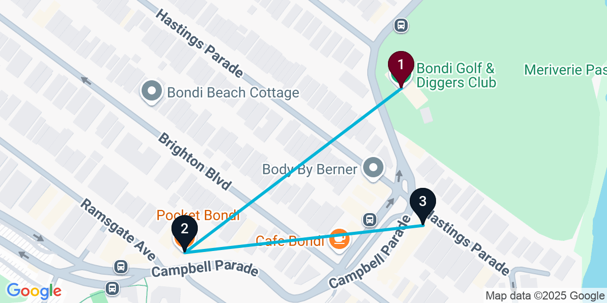 Map for 3-Stop North Bondi Bar Crawl